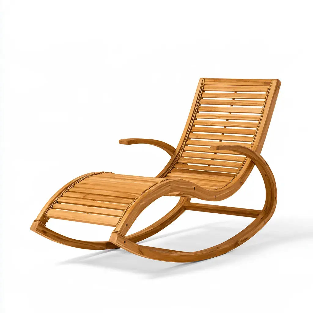 Mecedora con asiento alargado de listones - marrón