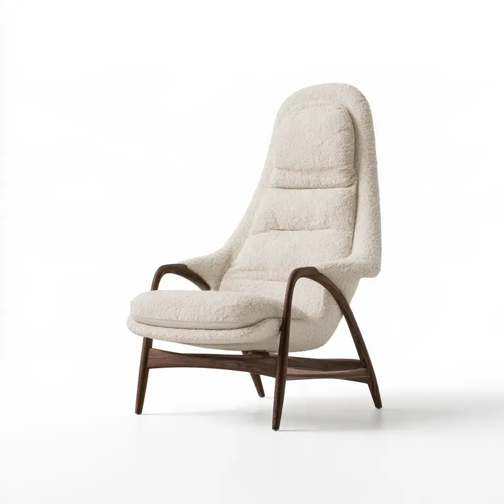 Sillón con respaldo alto y base curva - beige/marrón