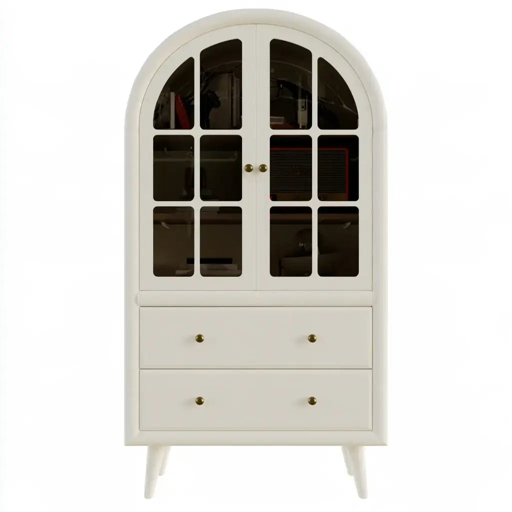 Vitrina con remate arqueado y cajones bajos - beige