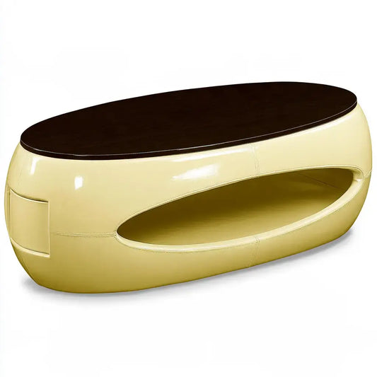 Mesa de centro ovalada con hueco lateral - amarillo/negro