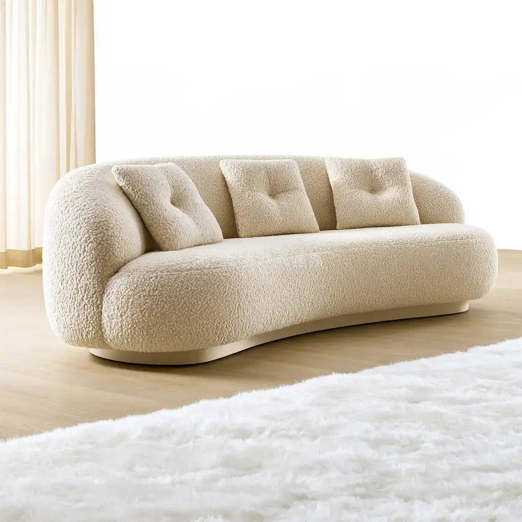 Sofá con curvas redondeadas y cojines decorativos - beige