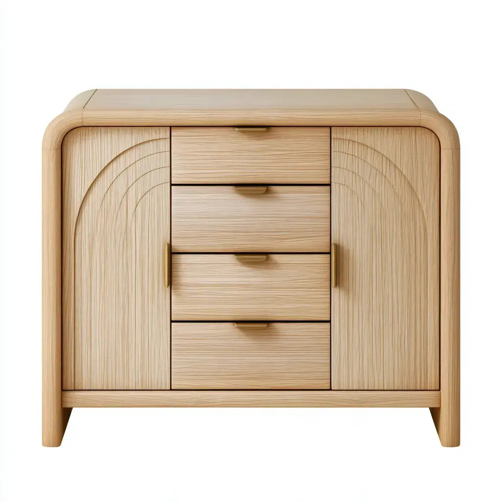 Aparador con esquinas curvas y cajones centrales - beige