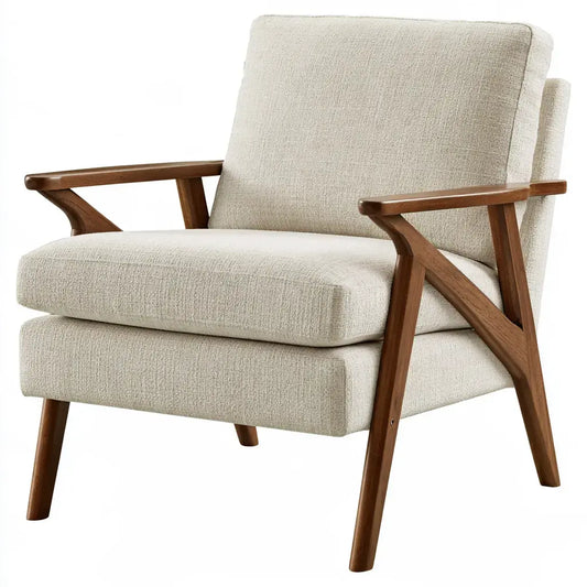 Sillón con brazos angulares y cojines claros - beige/marrón