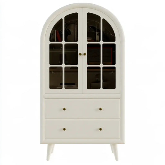 Vitrina con remate arqueado y cajones bajos - beige