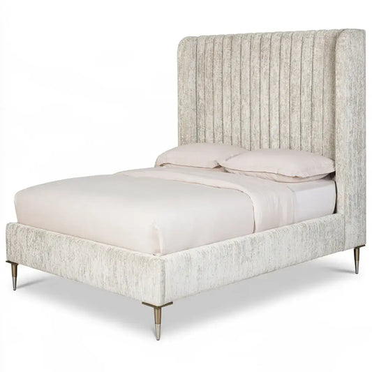 Cama con cabecero tapizado de textura marcada - beige