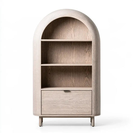 Estantería con remate arqueado y cajón inferior - beige
