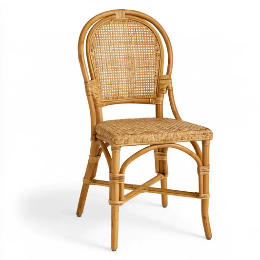 Silla con respaldo de rejilla y patas torneadas - marrón