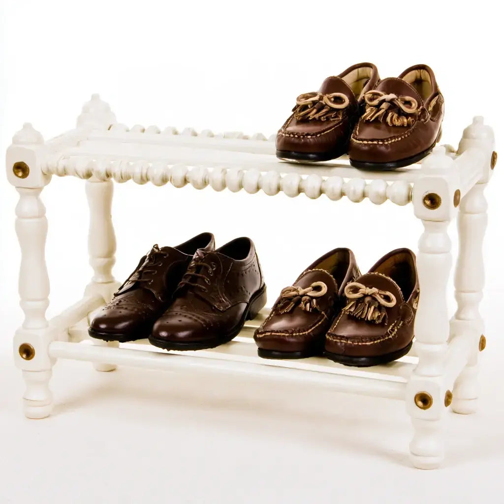 Zapatero con dos niveles y estructura ornamental - beige