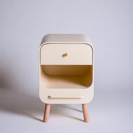 Mesita de noche con cajón y nicho de esquinas curvas - beige